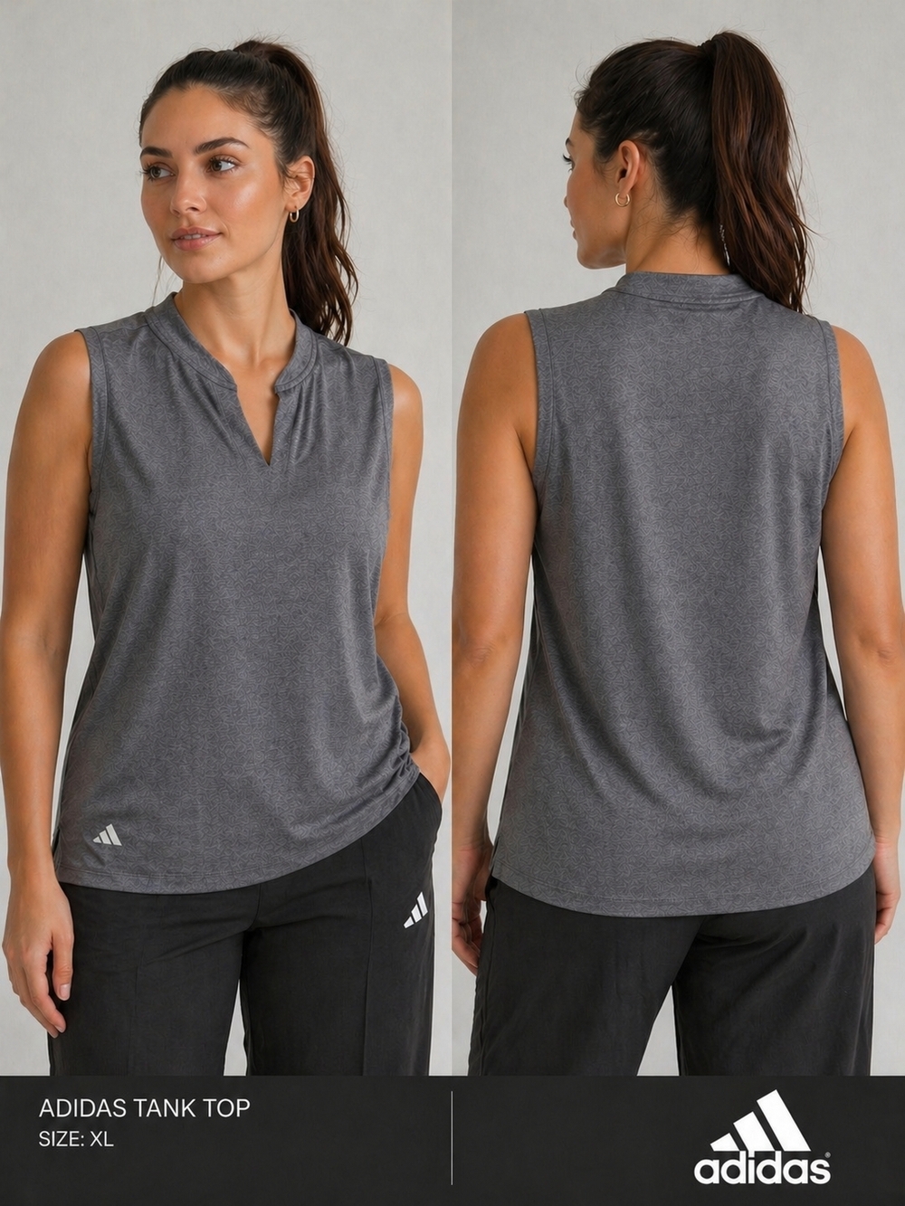 Adidas Charcoal Gray Notch-Neck Sleeveless Polo Golf Tank